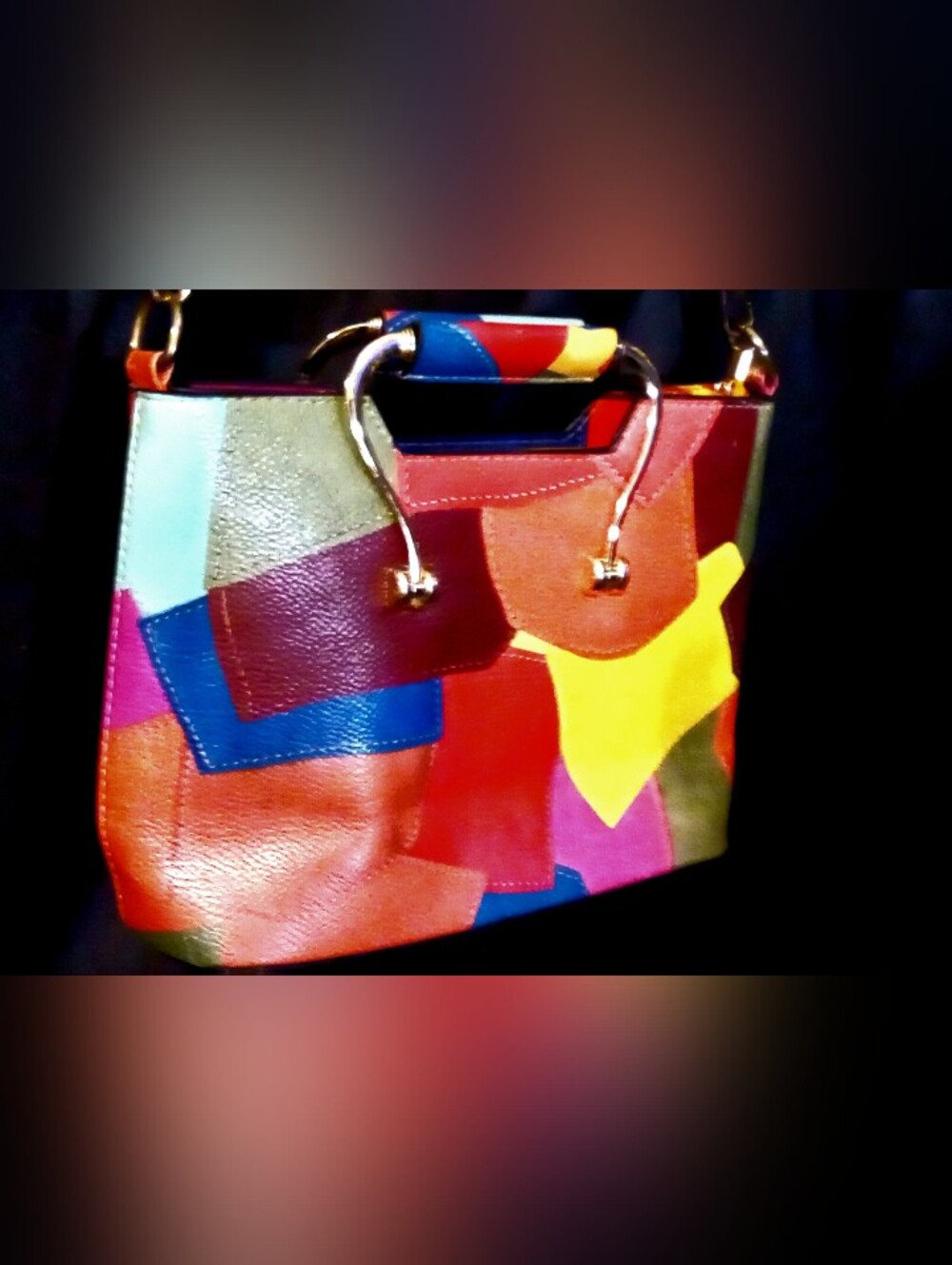 Leather patchwork style bag Purse Abstract